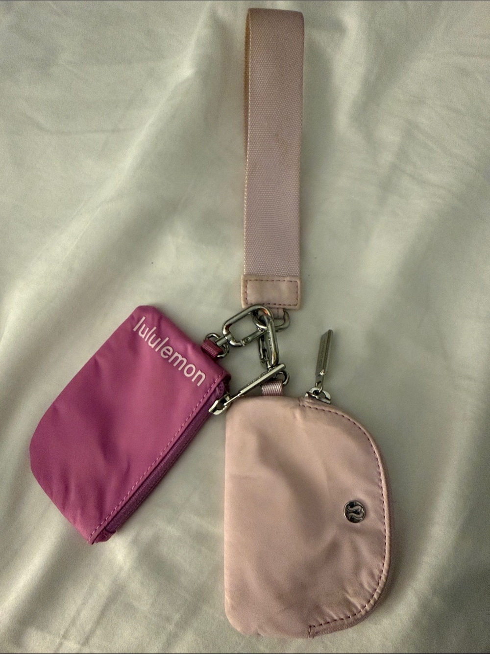lululemon Two-Tone Pink Wristlet Keychain with Dual Pouches